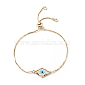 Japanese Seed Braided Rhombus with Evil Eye Link Slider Bracelet, Cubic Zirconia Tiny Charms Adjustable Bracelet with Brass Box Chains for Women