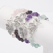 Gemstone Chip Bracelets, with Tibetan Style Alloy Leaf Toggle Clasps