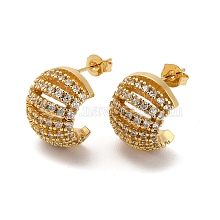 Brass Micro Pave Cubic Zirconia Half Round Stud Earrings IB6504