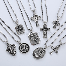 Vintage Greek Mythology Stainless Steel Cross Pendant Necklace Retro Character Jewelry. YB6680