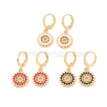 Enamel Sun Dangle Leverback Earrings with Clear Cubic Zirconia XR7987