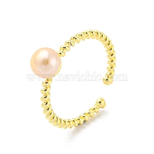 Brass Open Cuff Rings, with Natural Pearl