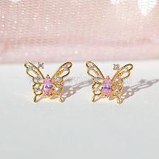 Korean Style Korean Style Dignified Hollow Butterfly Studs Micro Inlaid Zircon Pure Silver Ear Pin Earrings Cross-Border Sold Jewelry Wholesale