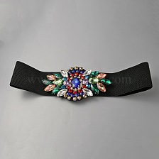 Polyester Elastic Chain Belt, Rhinestone Flower Waist Belt for Shirt Dress Overcoat