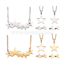 Kissitty 4 Set 4 Style Jewelry Set with 1Pc Necklace, 201 Stainless Steel Star Pendants & Stud Earrings with Stainless Steel Pins