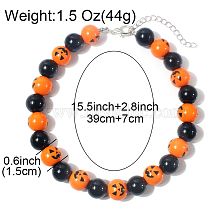 Retro Funny Halloween Pattern Pumpkin Wood Beaded Halloween Women's Bracelets Necklace