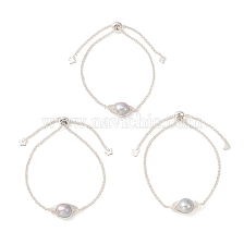 Natural Pearl Link Slider Bracelet, 304 Stainless Steel Jewelry