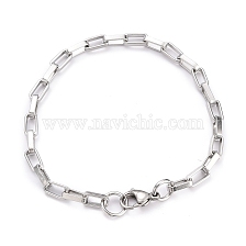 304 Stainless Steel Paperclip Chains, Drawn Elongated Cable Chains Bracelets, with Lobster Claw Clasps