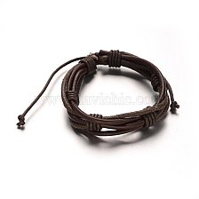 Adjustable Leather Cord Braided Multi-Strand Bracelets, with Waxed Cord, 54mm, 15x19mm