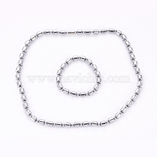 Non-magnetic Synthetic Hematite Jewelry Sets, Stretch Bracelets and Beaded Necklaces, with Magnetic Clasps, Round and Column