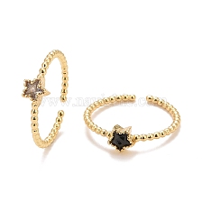 Cubic Zirconia Cuff Rings, with Rack Plating Real 18K Gold Plated Brass, Long-Lasting Plated, Lead Free & Cadmium Free & Nickel Free, Star