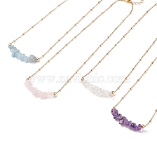 Natural Mixed Stone Chips Beaded Necklaces, Golden Plated 304 Stainless Steel Satellite Chains Necklace for Women