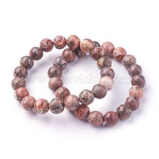 Natural Leopard Skin Jasper Beads Stretch Bracelets, Round, 2 inch~2-1/8 inch(5.2~5.5cm), Beads: 8~9mm