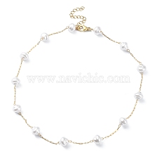 ABS Plastic Imitation Pearl Beaded Chain Necklaces, 304 Stainless Steel Jewelry for Women