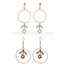 Flower Colorful Glass Seed Beads Dangle Earrings, Golden Tone 304 Stainless Steel Earring for Women