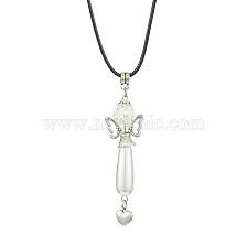 Acrylic Imitation Pearl & Glass Alloy Wing Angel Pendant Necklaces, Waxed Cotton Cord Necklaces