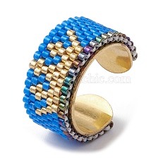 304 Stainless Steel Open Cuff Ring with Glass Seed Beaded