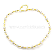 Brass Beaded Necklaces, ABS Imitation Pearl Beads Necklaces, Cadmium Free & Lead Free, Long-Lasting Plated, Round