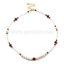 Natural Pearl & Natural Gemstone Beaded Necklaces, 14K Gold Plated Brass Jewelry for Women