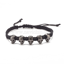 Skull Alloy Braided Bead Bracelet, Halloween Adjustable Bracelet for Women