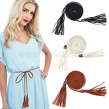 Fingerinspire 3Pcs 3 Colors PU Leather Tassel Chain Belts Set, Fine Braided Waist Belts for Shirt Dress Overcoat