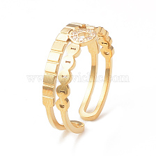 Crystal Rhinestone Donut Open Cuff Ring, Ion Plating(IP) 304 Stainless Steel Jewelry for Women