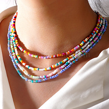 Colorful Beaded Necklace Set for Women, 4 Pieces, 2024 European American Style