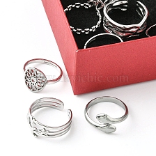 8Pcs 8 Style Whale Tail & Wave & Flower & Vortex & Snake Stainless Steel Open Cuff Ring Set, Adjustable Rings for Women