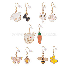 Alloy Enamel Pendant Dangle Earrings Sets, Asymmetrical Earrings, with Golden Tone 304 Stainless Steel Earring Hooks, Mixed Shapes