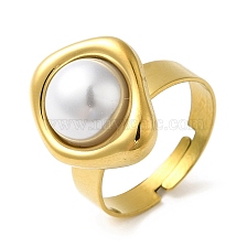 Vacuum Plating 304 Stainless Steel Twist Rhombus Adjustable Rings with ABS Imitation Pearl Beaded