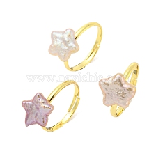 Natural Pearl Star Adjustable Ring, Brass Finger Ring