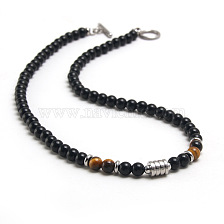 Natural Tiger Eye and Obsidian Bead Necklace for Men