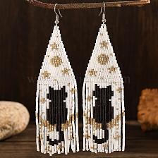 Bohemian Style Tassel Earrings with Cat Back and Glass Beads