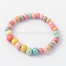 Children's Day Gift Dyed  Round Wood Beaded Kids Stretch Bracelets, 45mm