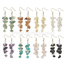 Natural & Synthetic Mixed Gemstone Chips Dangle Earrings, Golden 304 Stainless Steel Cluster Earrings