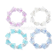 4Pcs 4 Color Acrylic Butterfly & Plastic Pearl Beaded Stretch Bracelets, Stackable Bracelets for Girls