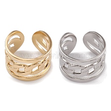 304 Stainless Steel Cuff Rings, Hollow Out Chain Element Wide Band Ring for Women