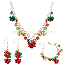 ANATTASOUL Christmas Star & Bell Alloy Pendant Necklaces & Charm Bracelets & Dangle Earrings, Glass Beaded Jewelry Set for Women