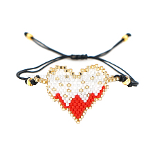 Friendship Heart Loom Pattern Seed Beads Bracelets for Women, Adjustable Nylon Cord Braided Bead Bracelets