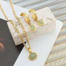 Wholesale Elegant Oval Titanium Steel 18K Gold Plated Natural Stone Earrings Necklace