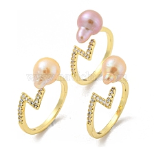 Brass Open Cuff Rings with Natural Pearl