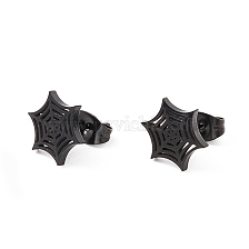 304 Stainless Steel Spider Web Stud Earrings, Halloween Jewelry for Women