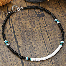 Men's Wooden Bead Soft Clay Necklace Hip Hop Fashion Coconut Shell.