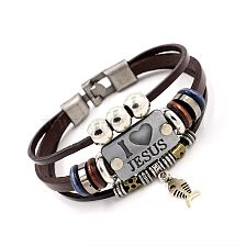 Retro Letter Heart Shape Fish Bone Pu Leather Alloy Beaded Unisex Bracelets