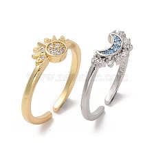 2Pcs 2 Style Cubic Zirconia Open Cuff Rings Set, Sun & Moon Matching Couple Rings