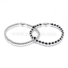 304 Stainless Steel Beaded Bracelets, with Lobster Clasp