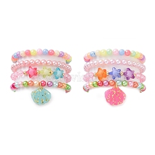 4Pcs 4 Style Acrylic Star Beaded Stretch Bracelets Set with Shell Shape Charms for Kids