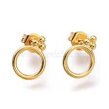 304 Stainless Steel Stud Earrings, with Ear Nuts, Ring