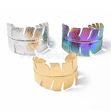 304 Stainless Steel Feather Open Cuff Bangle for Women