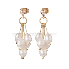 Natural Pearl Beaded Cluster Earrings, Brass Dangle Stud Earrings for Women